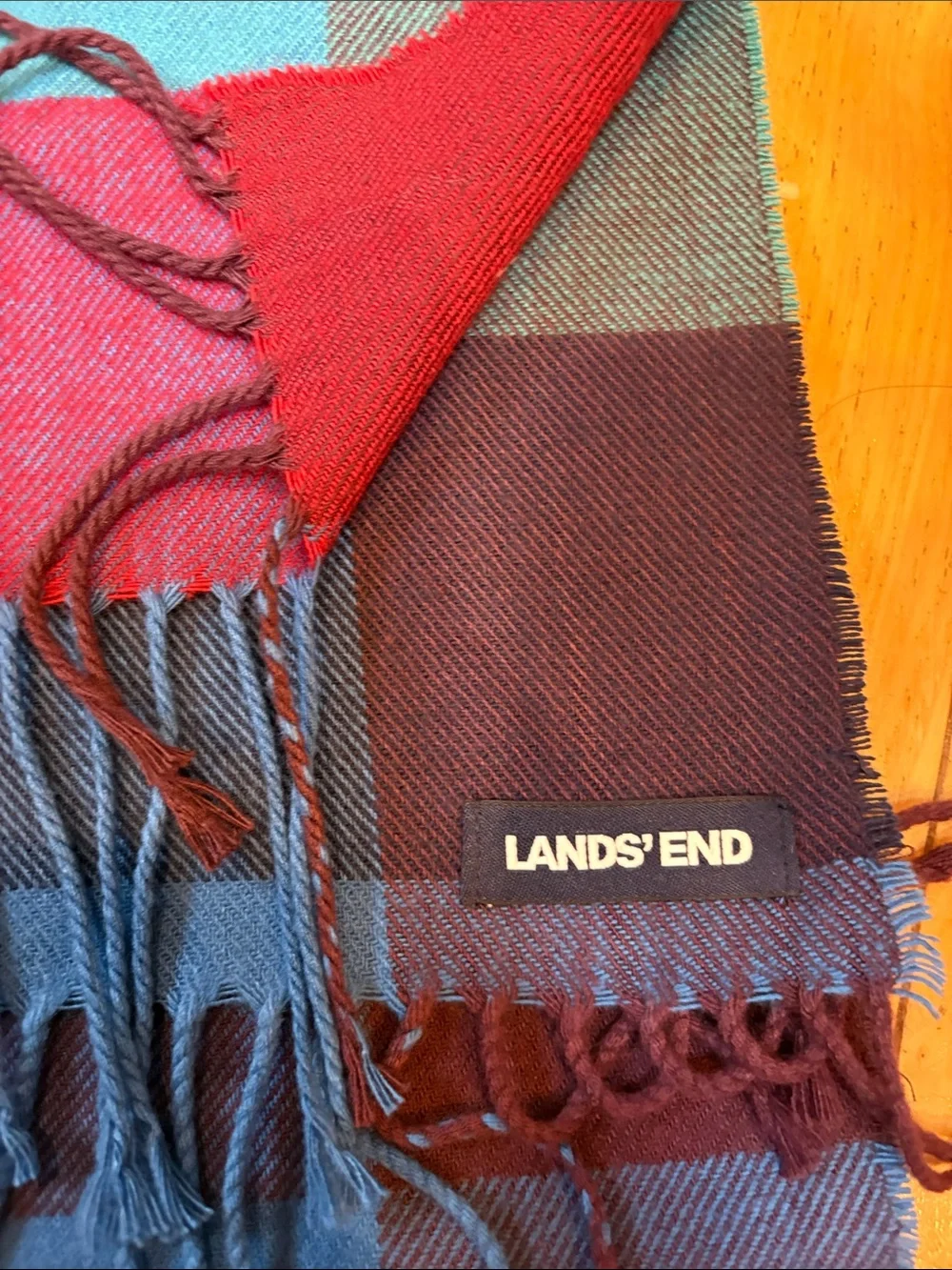 Multicolor Plaid Land’s End Scarf - Blue, Red and Green